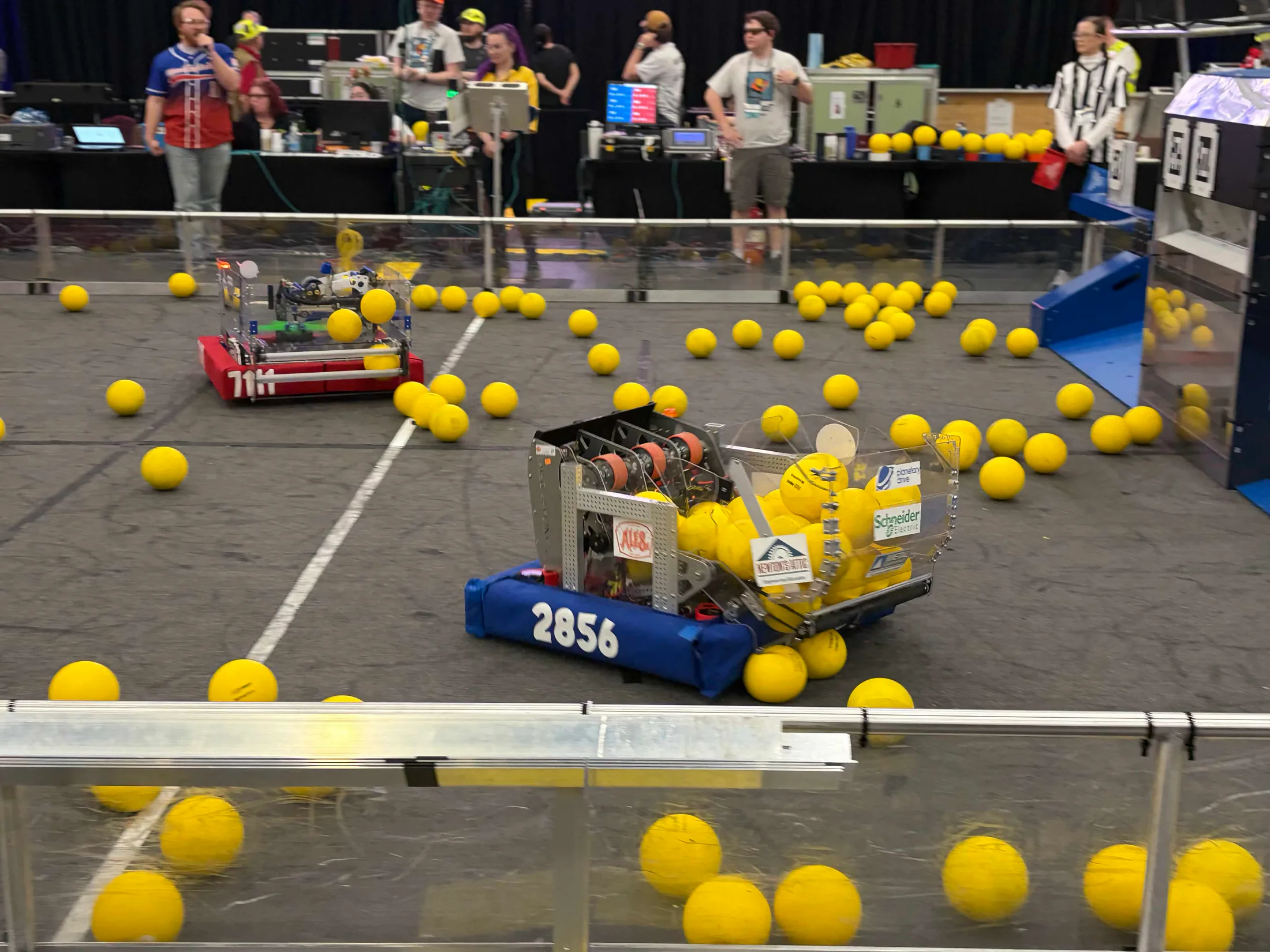 Planetary Drive robot 2856 competing on a FIRST Robotics field